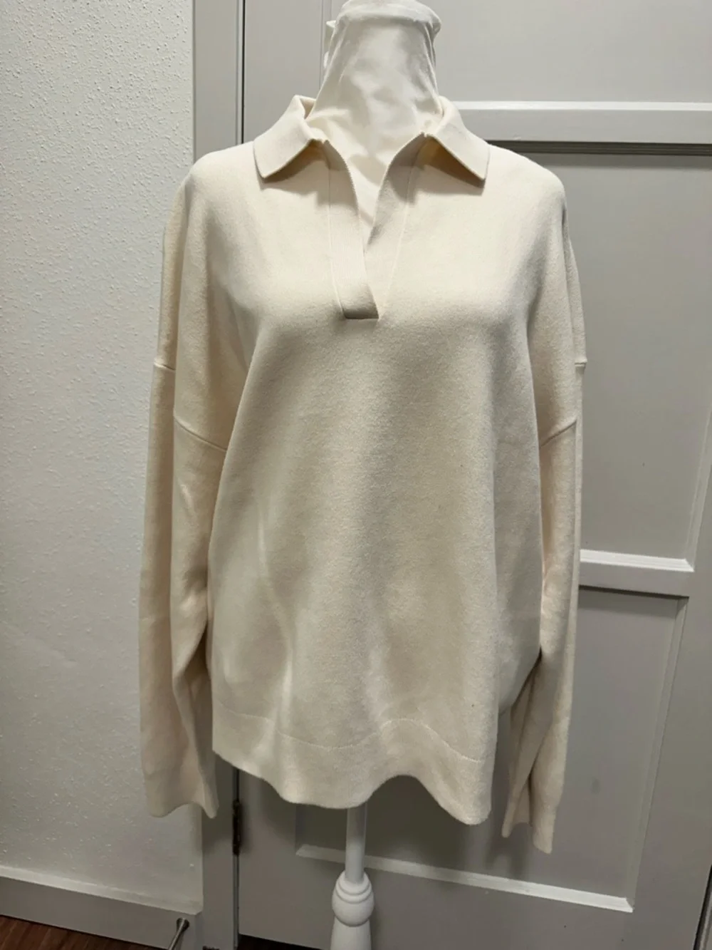 Uniqlo Cream Knit V-Neck Smooth Cotton Polo Sweater Sz XXL